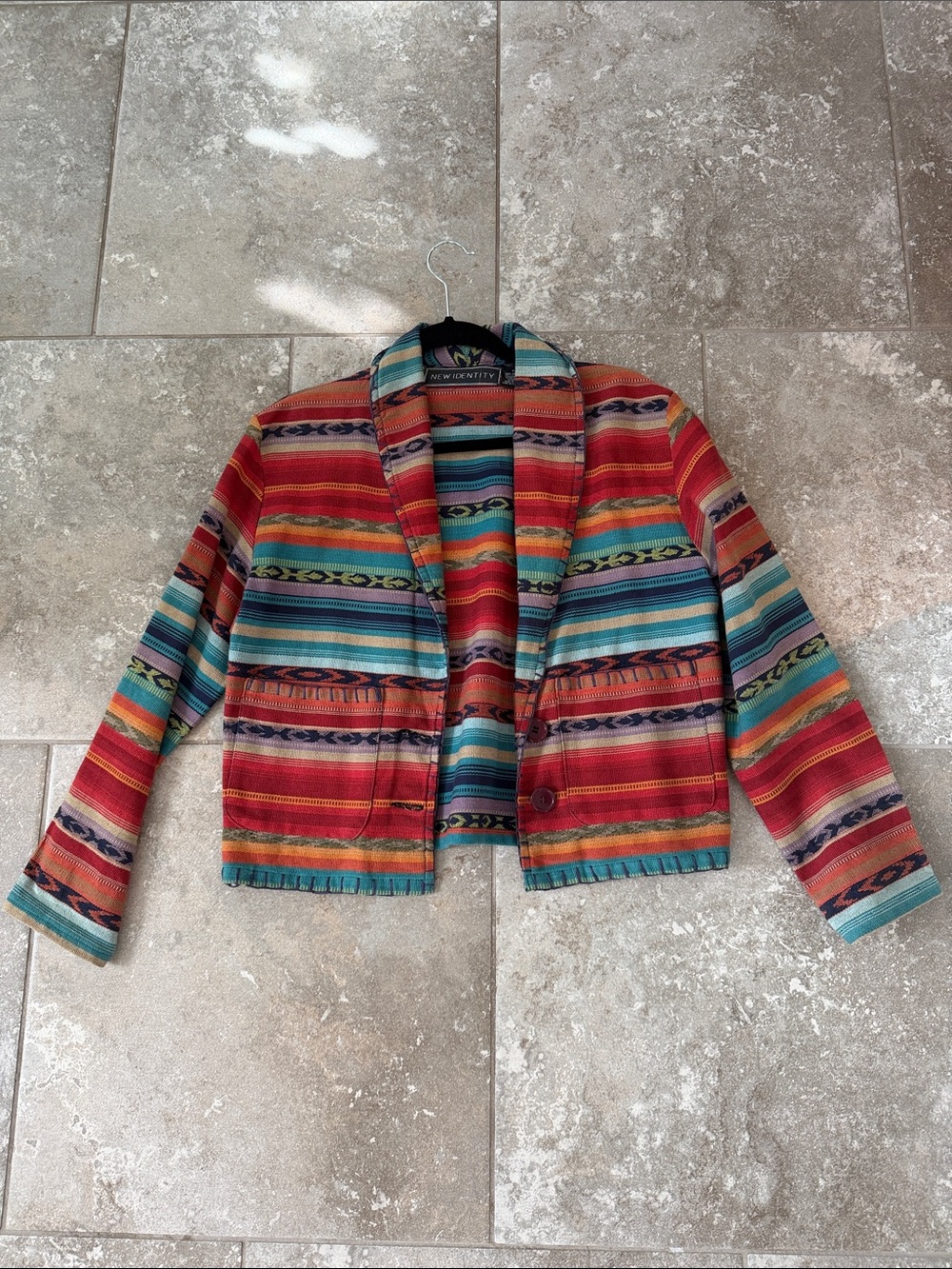 New Identity-Striped Southwestern Cropped Blazer - Multicolor (Small)